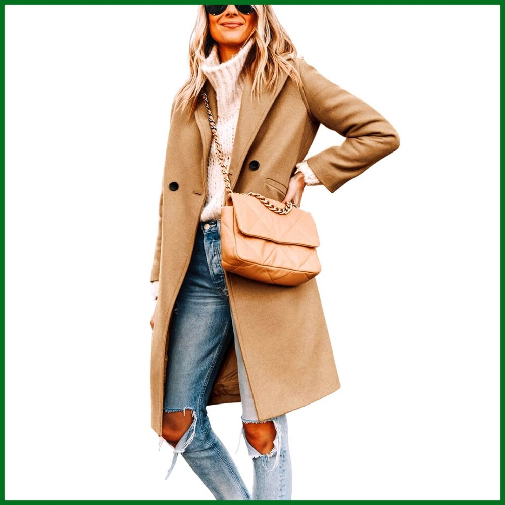 Winter Wool Blend Peacoat with Notch Lapel and Side Pockets